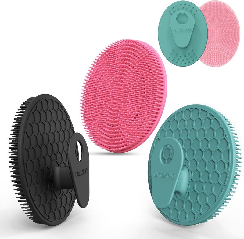 Innerneed Food Grade Silicone Body Scrubber Gentle Exfoliating Brush for Women Men Deep Clean for All Skin Types, More Hygienic and Well Lather (Black+Dark Green+Pink) - Image 1